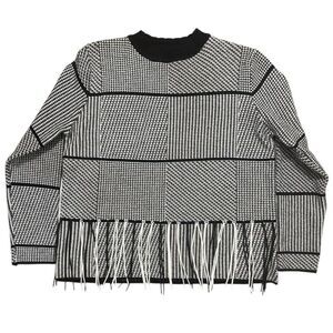 Haute Rogue Fringe Cropped Houndstooth Sweater Size: L